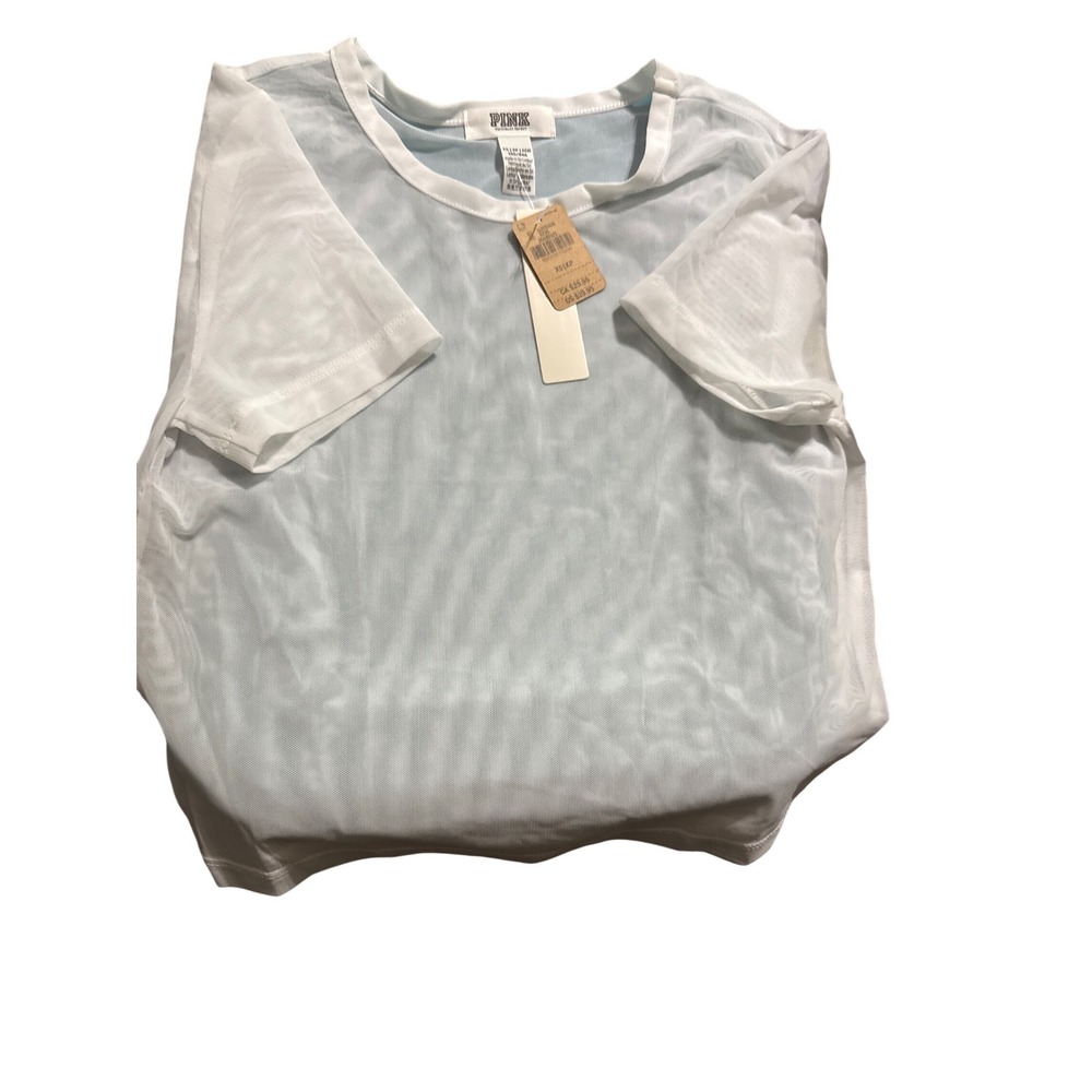 PINK by Victoria Secret Mesh‎ Top Sheer White Short Sleeve Casual Women's XS